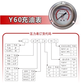 Y60耐震压力表选型代码